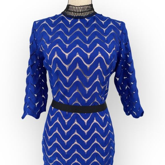 Jax Black Label Chevron Knit Illusion Midi Dress Cobalt Blue 14 - Picture 9 of 16